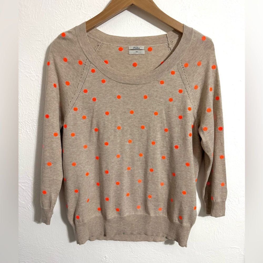 Madewell Tan Sweater with Orange Polka Dots
